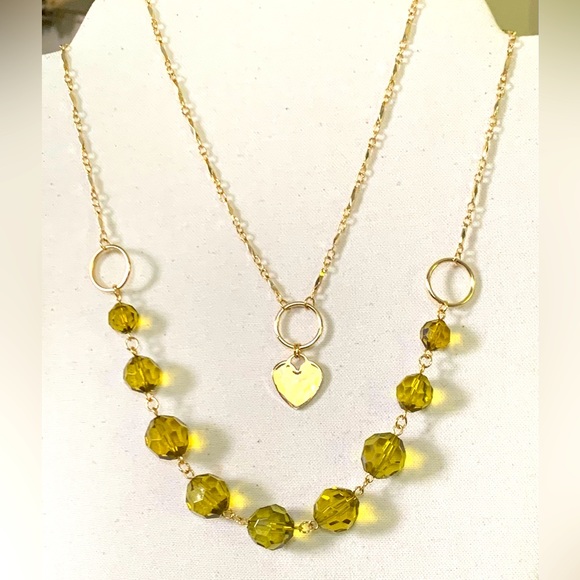 🦚August Birthstone Peridot Color Faceted Bead Heart Multi-Functional Necklace - Picture 3 of 6